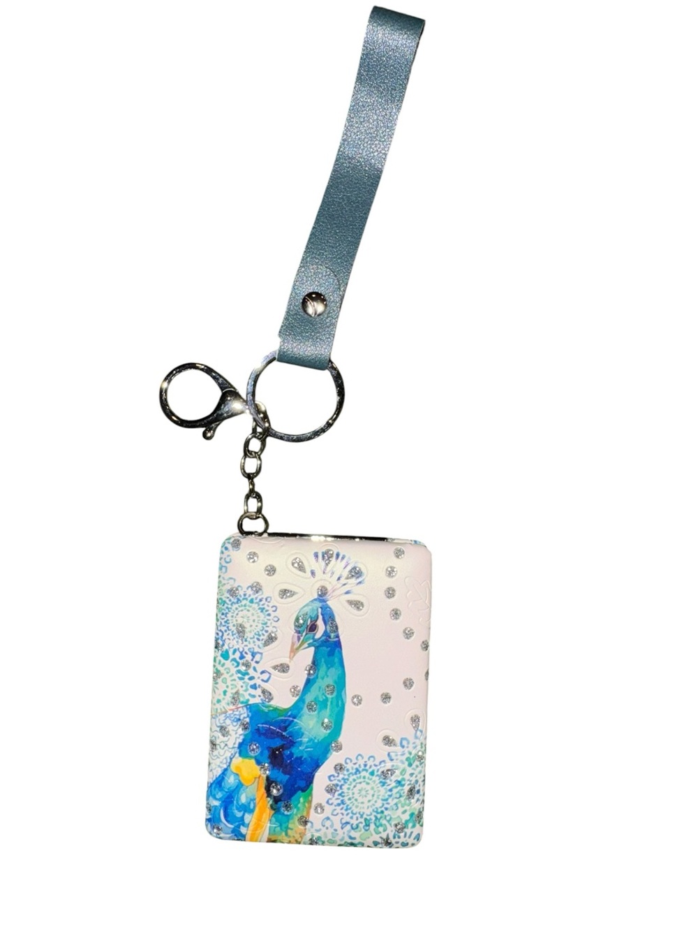 Peacock compact mirror with Blue Strap